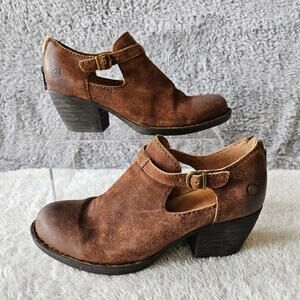 Born Women's Mendocino Leather Distressed Heeled Ankle‎ Booties Size 7.5M Brown